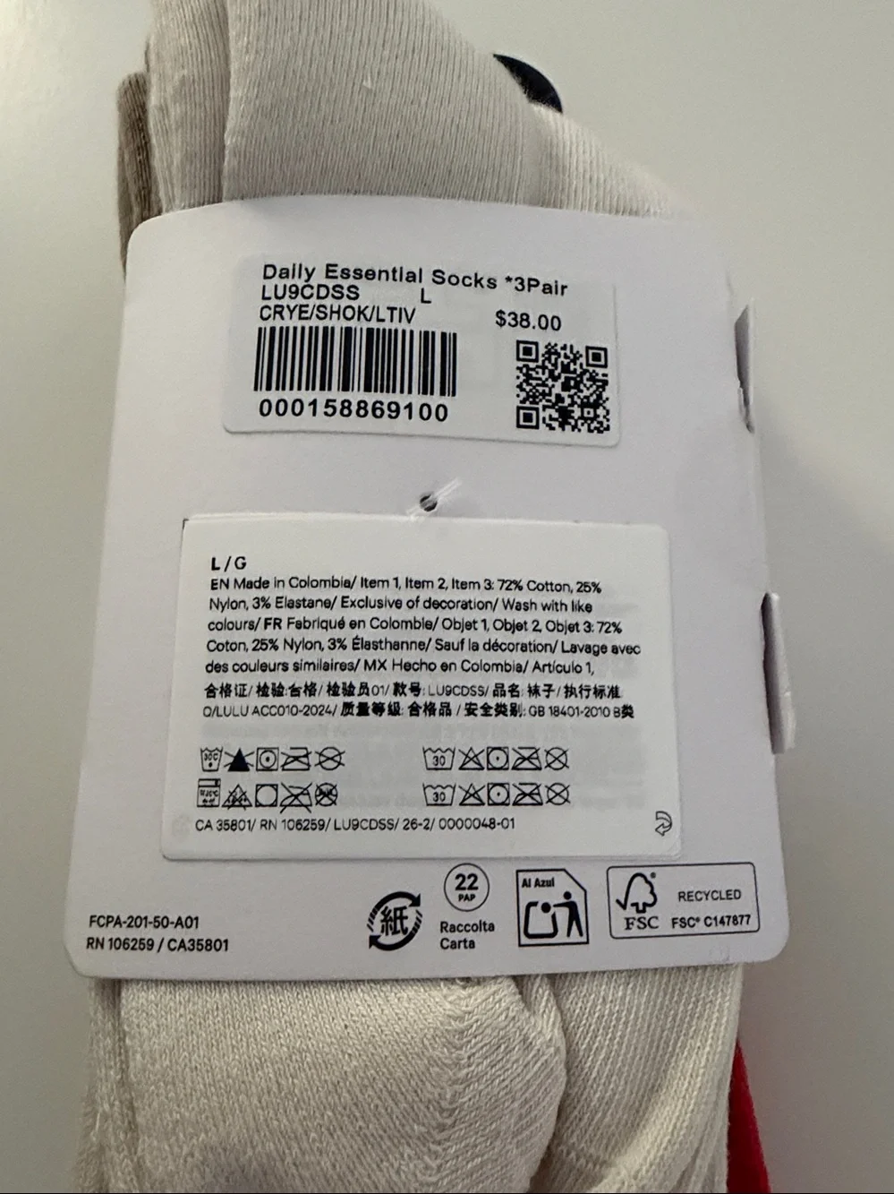 Lululemon - Daily Essentials Socks - Crew Length - 3 pack - NWT